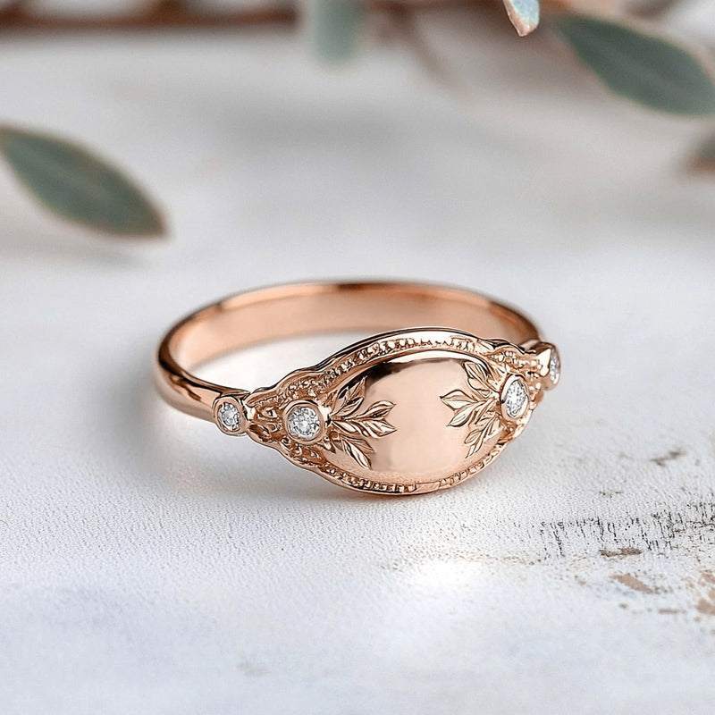 Seraphina Floral Vintage Diamond Signet Ring – Sivan Lotan Jewelry