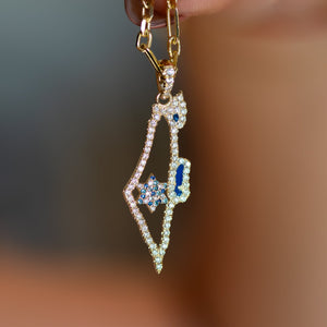 Jewish Heritag Collection - Map of Israel pendant Necklace with diamonds and blue sapphire - Sivan Lotan Jewelry