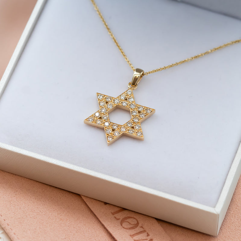 Big Diamond Star of David Pendant Necklace