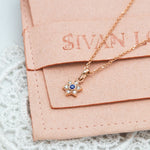 Magen David Charm Necklace with Blue Sapphire and Diamonds