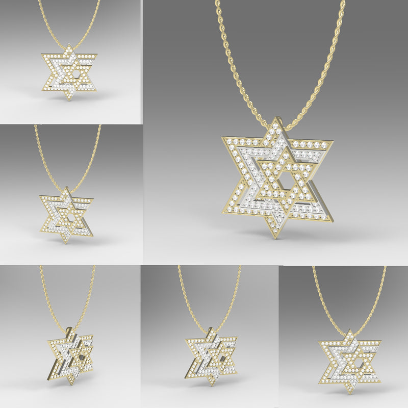 Three Star Of David Diamond Pendant Necklace