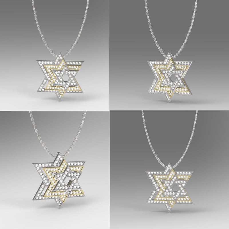 Three Star Of David Diamond Pendant Necklace