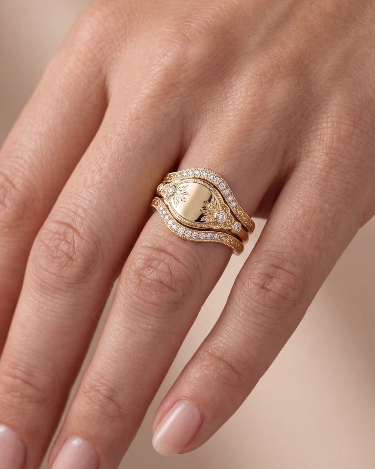 Seraphina - Floral Vintage Diamond Signet Ring
