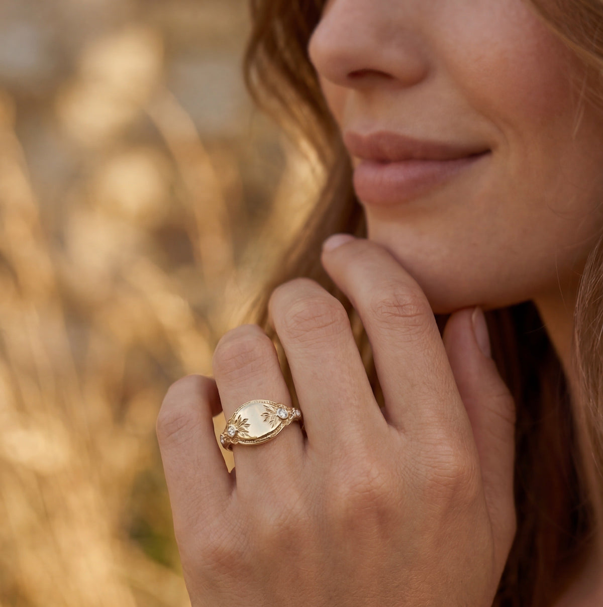 Seraphina - Floral Vintage Diamond Signet Ring