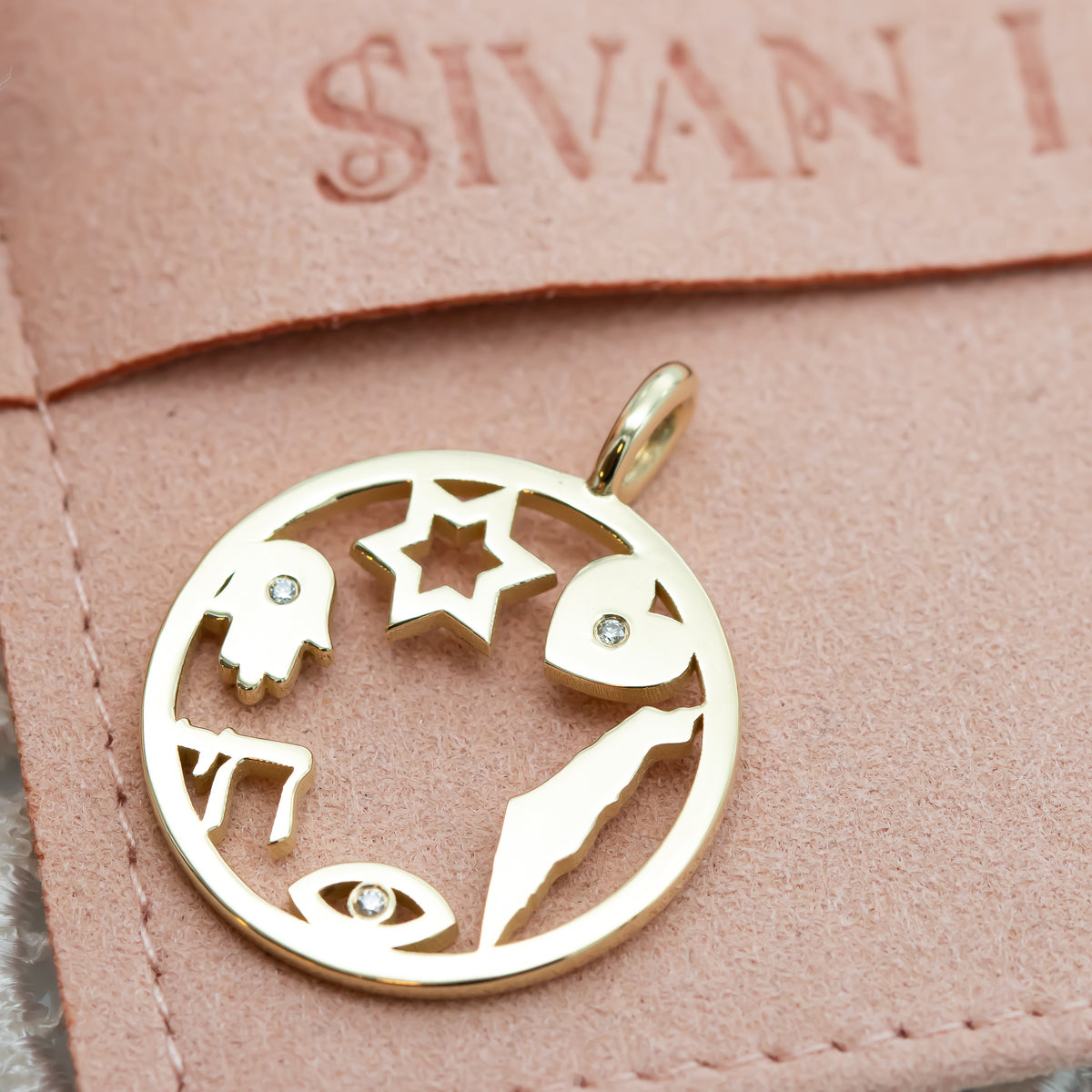 Israeli Symbols Amulet Diamond Pendant Necklace ©