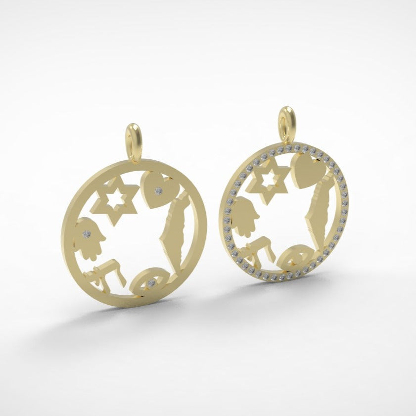 Israeli Symbols Amulet Diamond Pendant Necklace ©