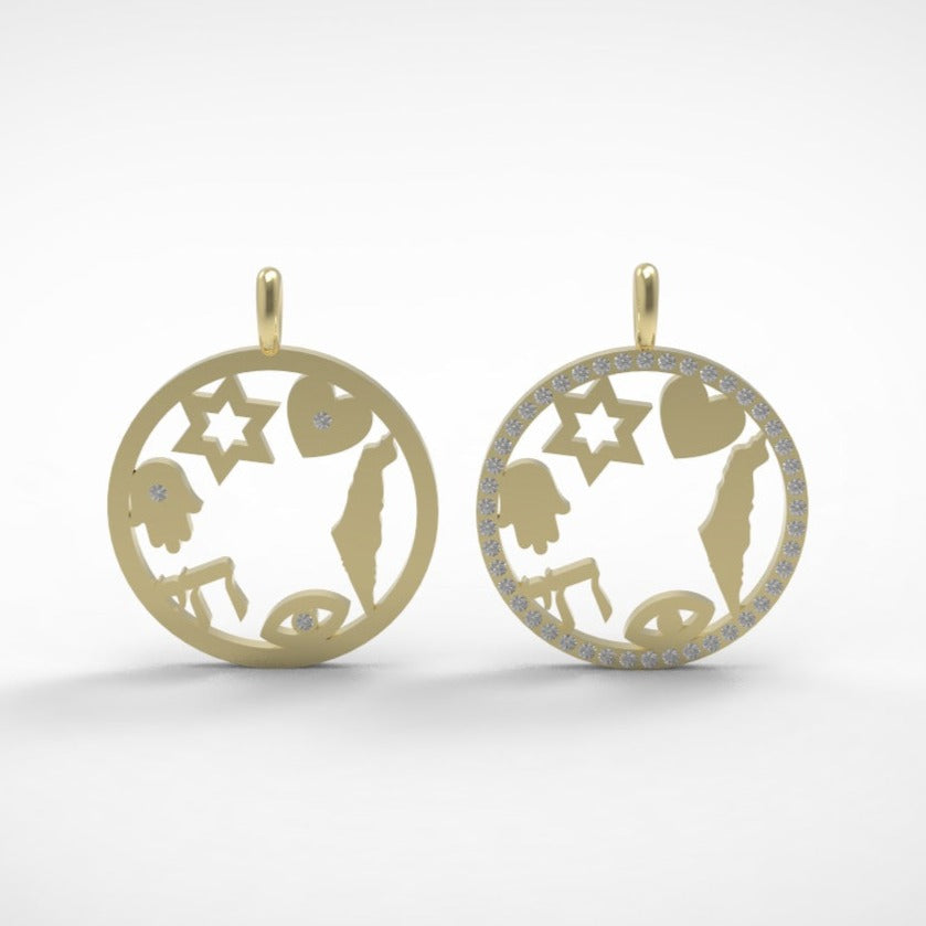 Israeli Symbols Amulet Diamond Pendant Necklace ©