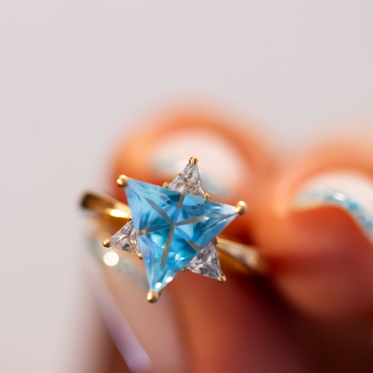 Blue & White Star of David Gemstone Ring