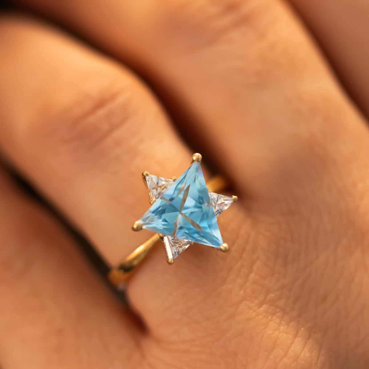 Blue & White Star of David Gemstone Ring
