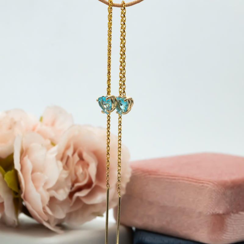 Blue Topaz Heart Chain Earrings