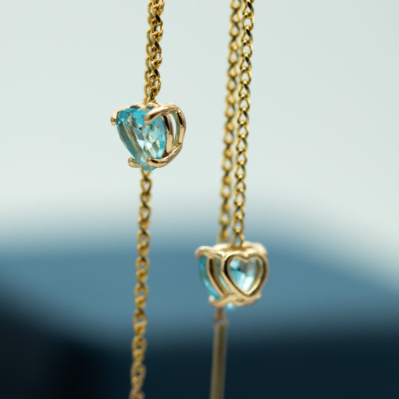 Blue Topaz Heart Chain Earrings