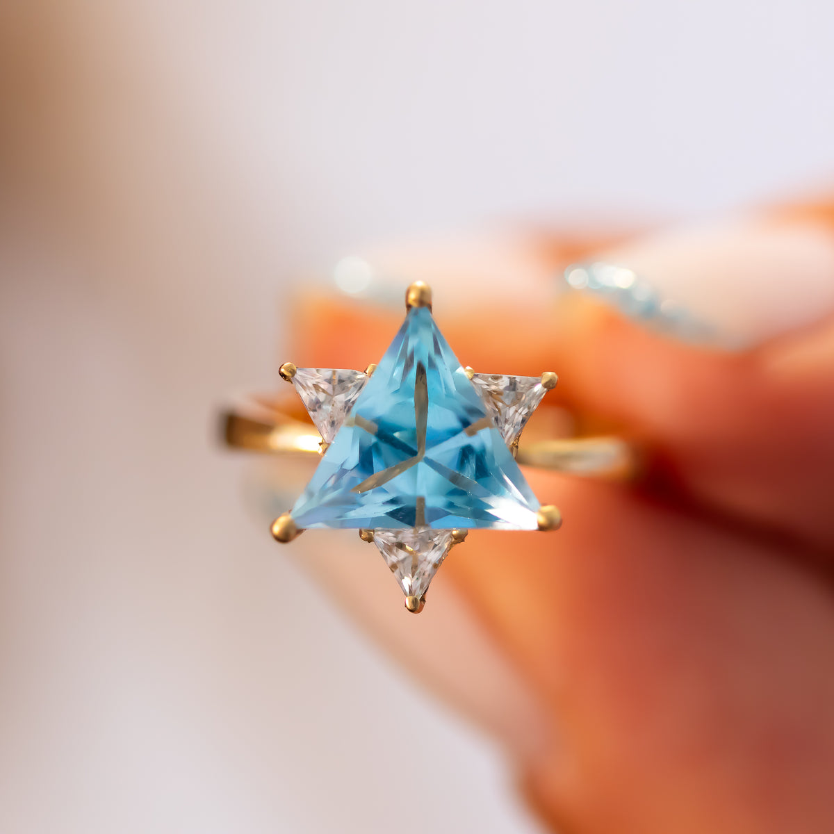 Blue & White Star of David Gemstone Ring