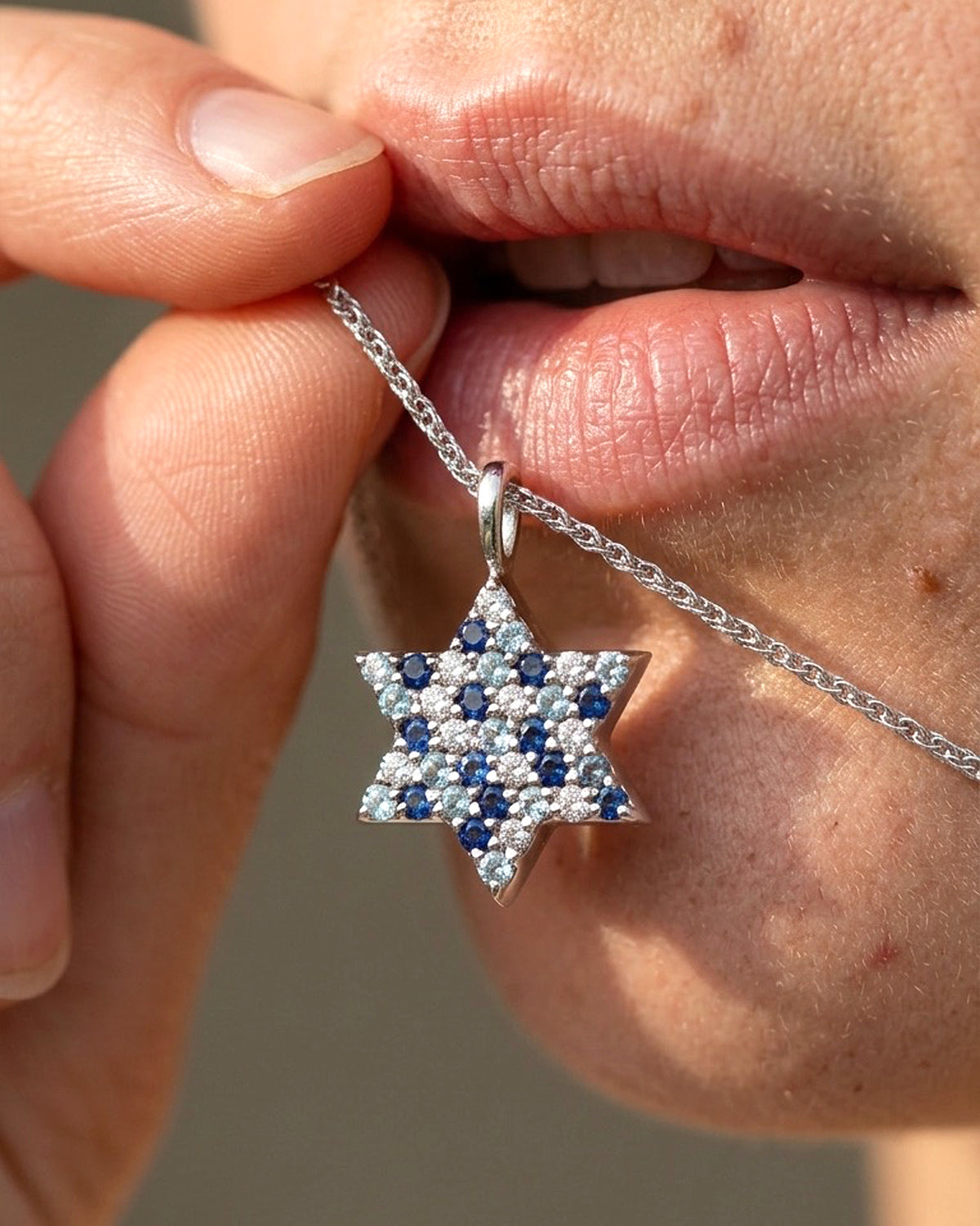 Blue Pave Star of David Necklace