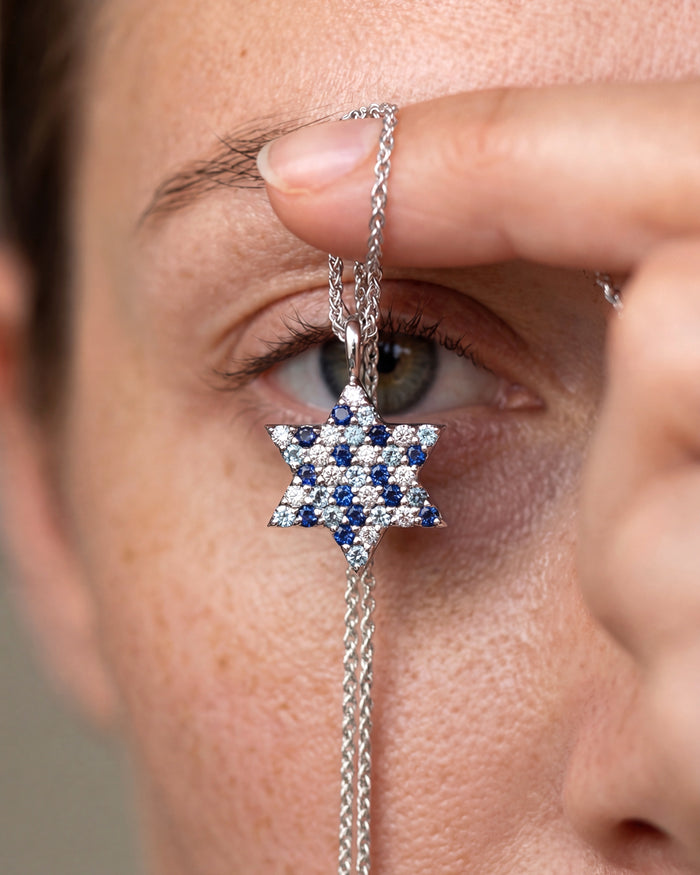Blue Pave Star of David Necklace
