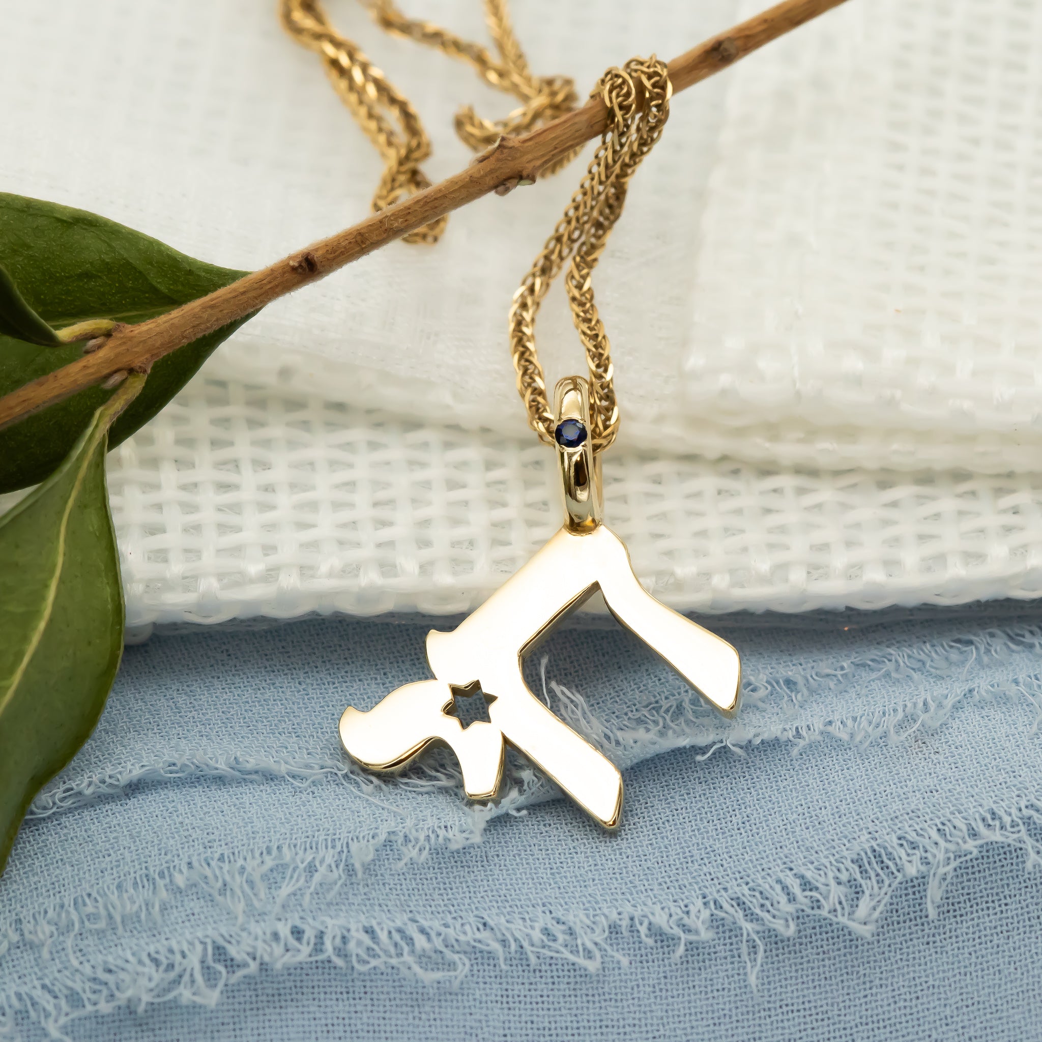 Fine 10k White Gold Star Of David With Chai Pendant Necklace - 20 Inch Judaica Charm - View #2