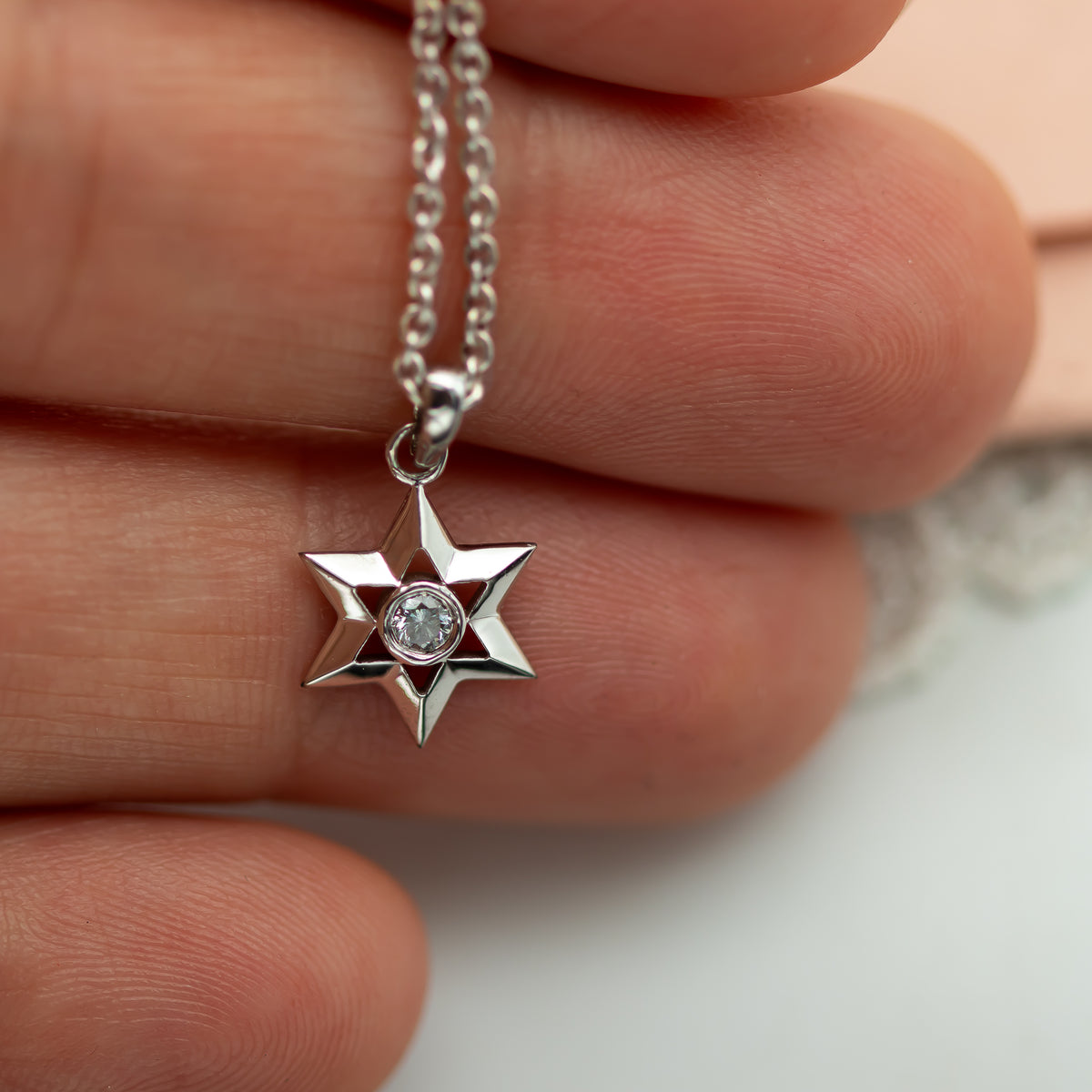 Star of David Diamond Pendant Necklace