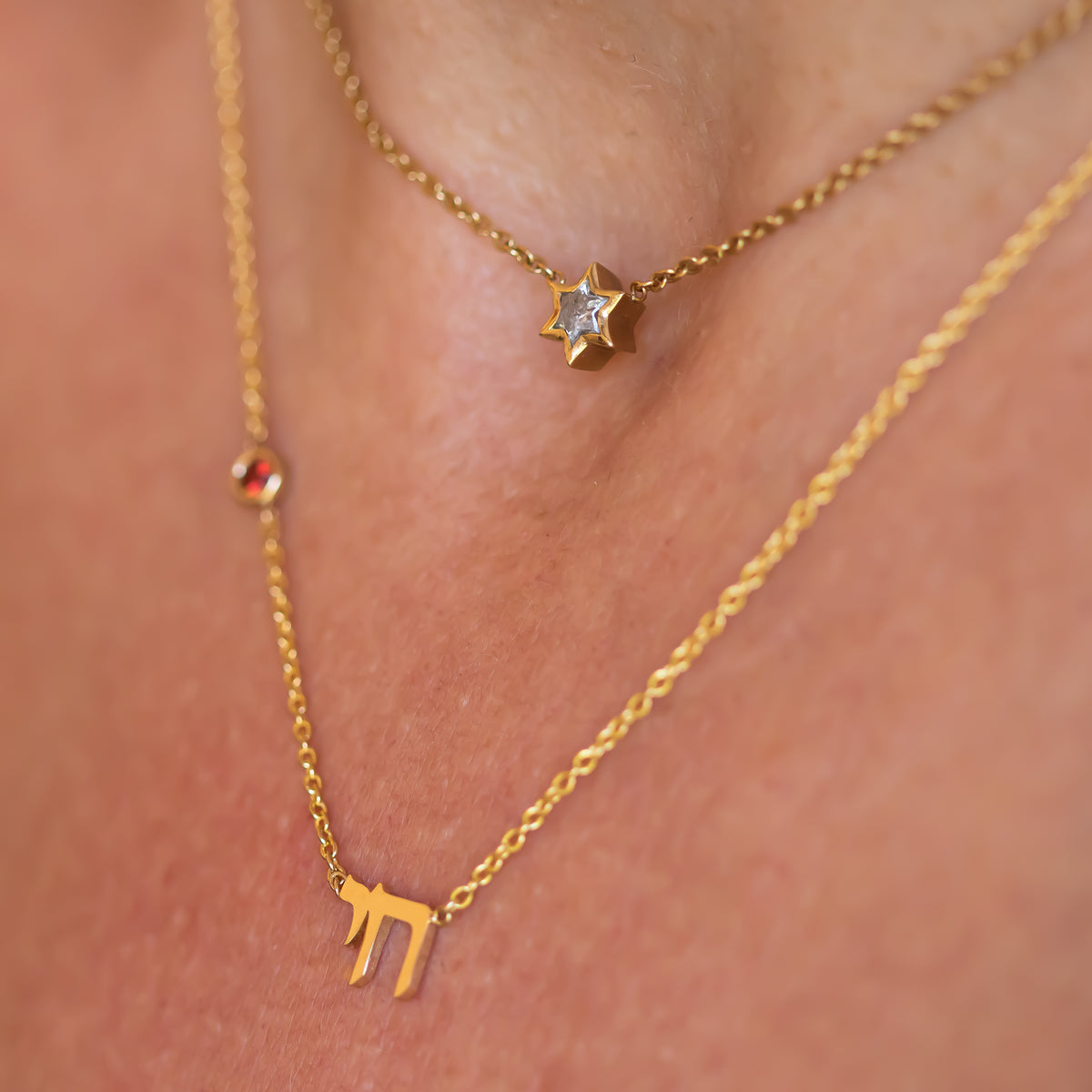Chai Necklace with Red Garnet