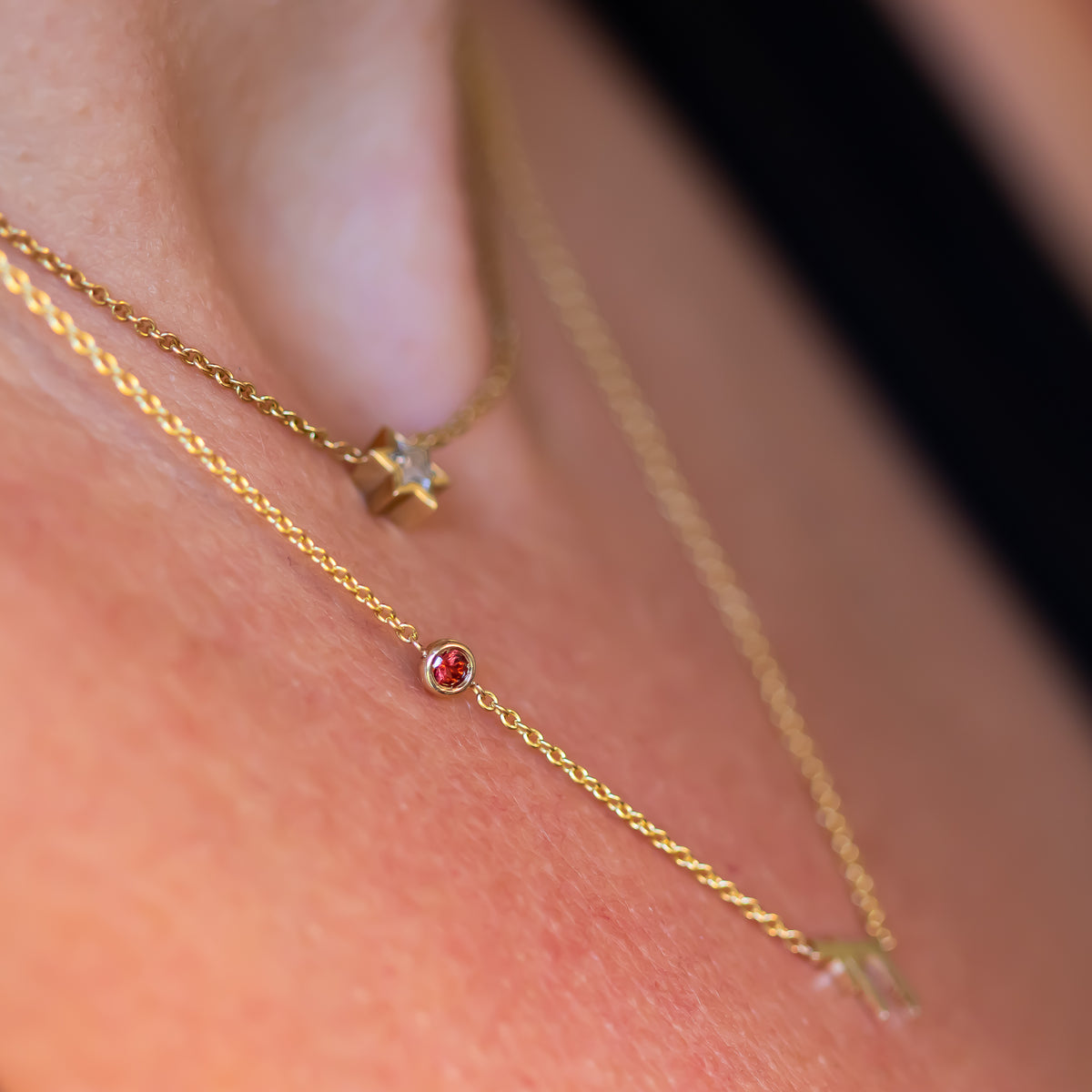 Chai Necklace with Red Garnet