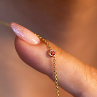 Chai necklace in solid gold with red garnet detail | Hebrew necklace by Sivan Lotan Jewelry