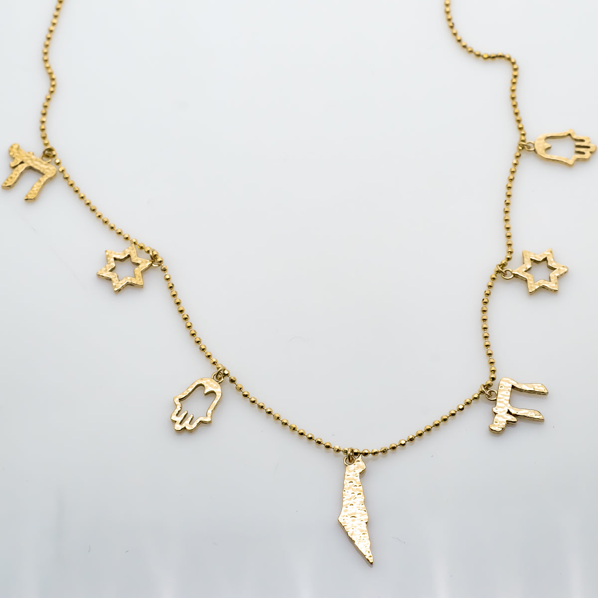 Israeli Charms Necklace, Hammered Charm Necklace