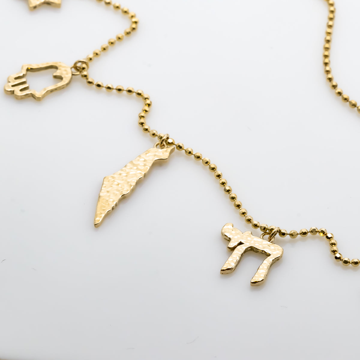 Israeli Charms Necklace, Hammered Charm Necklace