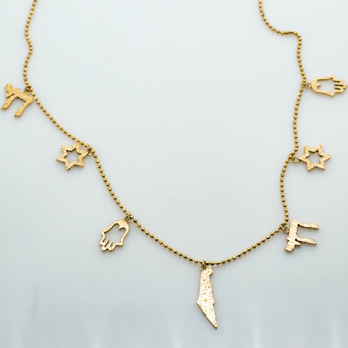 Israeli Charms Necklace, Hammered Charm Necklace