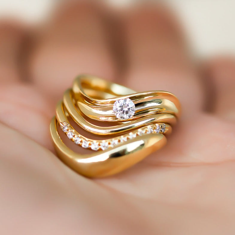 Curved Diamond Ring Set | 'Ray of Light' Collection