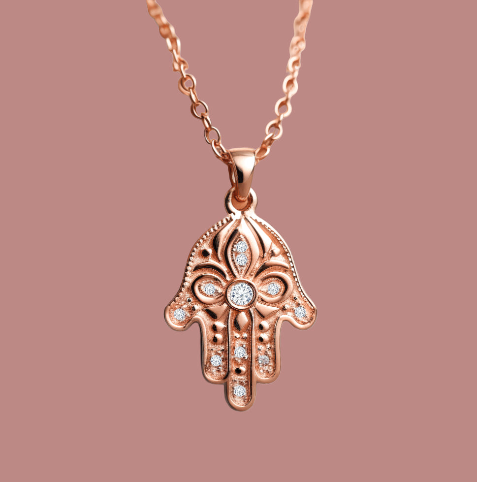 Floral Hamsa Diamond Pendant Necklace | Symbolic Jewelry