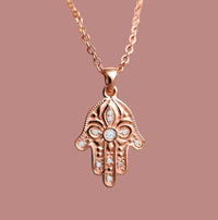 Floral Hamsa Diamond Pendant Necklace | Symbolic Jewelry