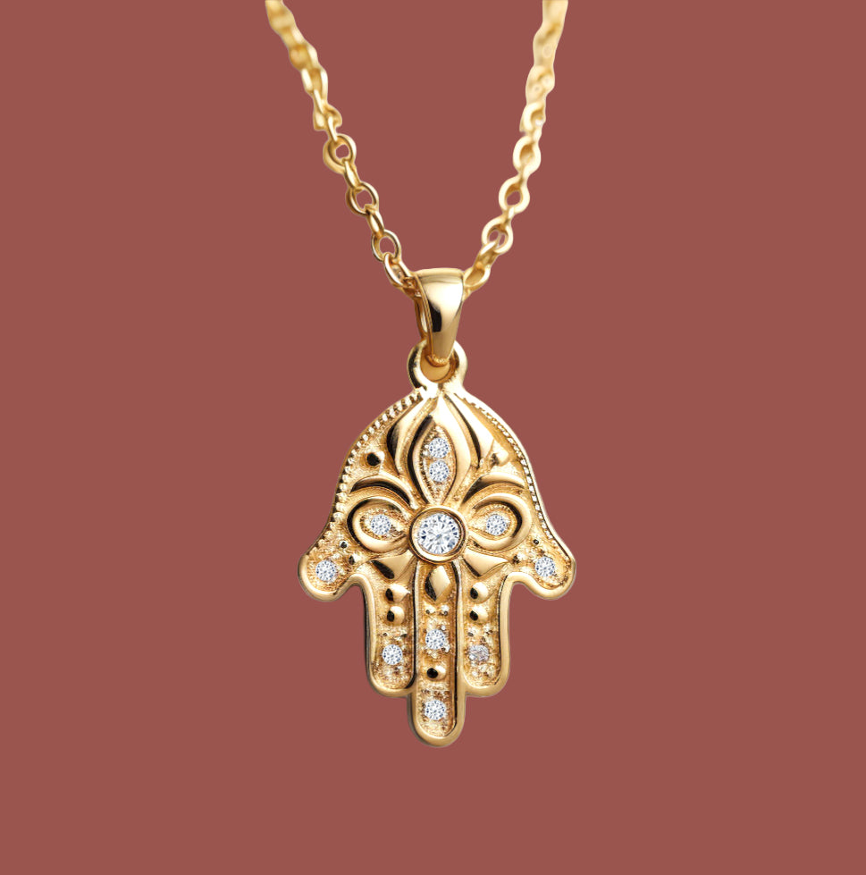 Floral Hamsa Diamond Pendant Necklace | Symbolic Jewelry