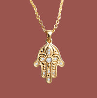 Floral Hamsa Diamond Pendant Necklace | Symbolic Jewelry