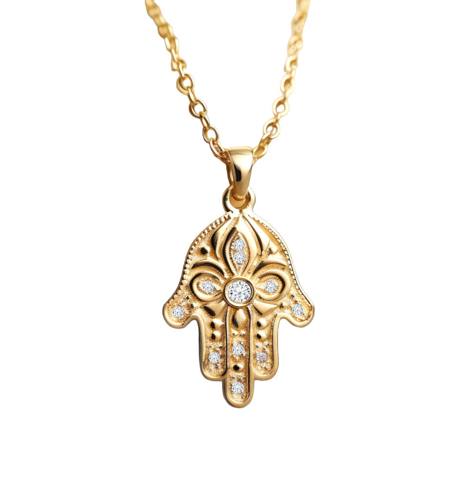 Floral Hamsa Diamond Pendant Necklace | Symbolic Jewelry
