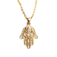 Floral Hamsa Diamond Pendant Necklace | Symbolic Jewelry