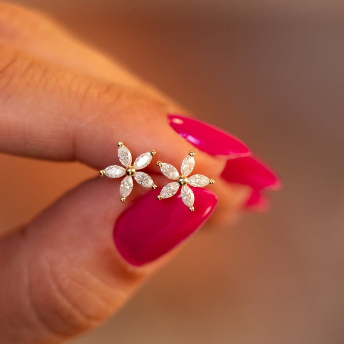 Petal Diamond Flower Studs | Ready To Ship