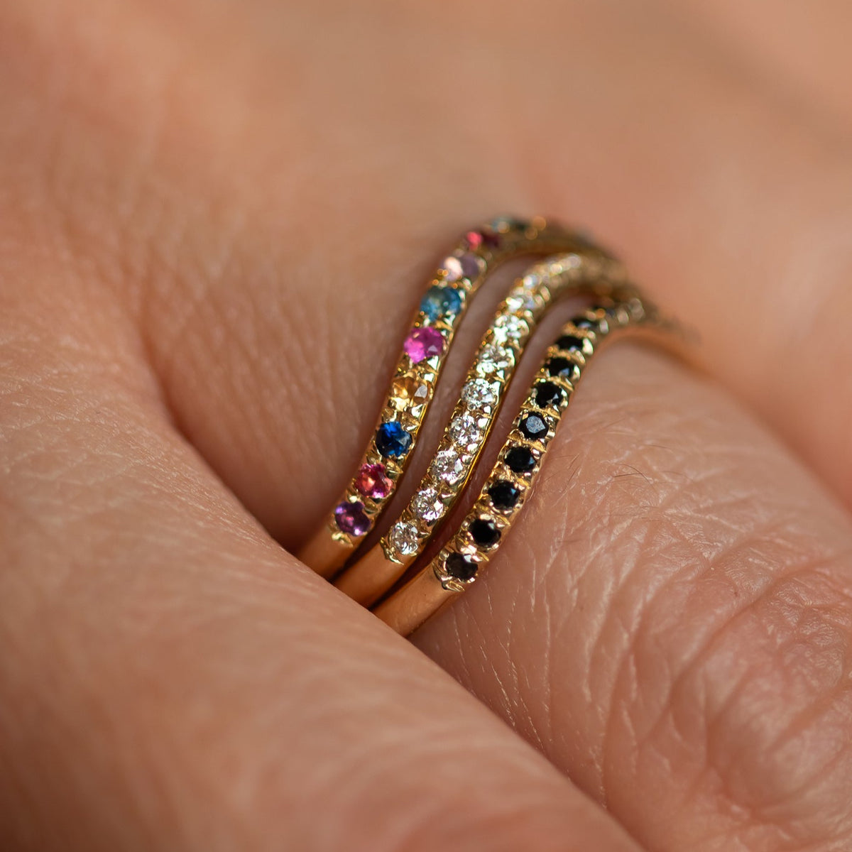 Wave curved Diamond wedding band in 14k gold