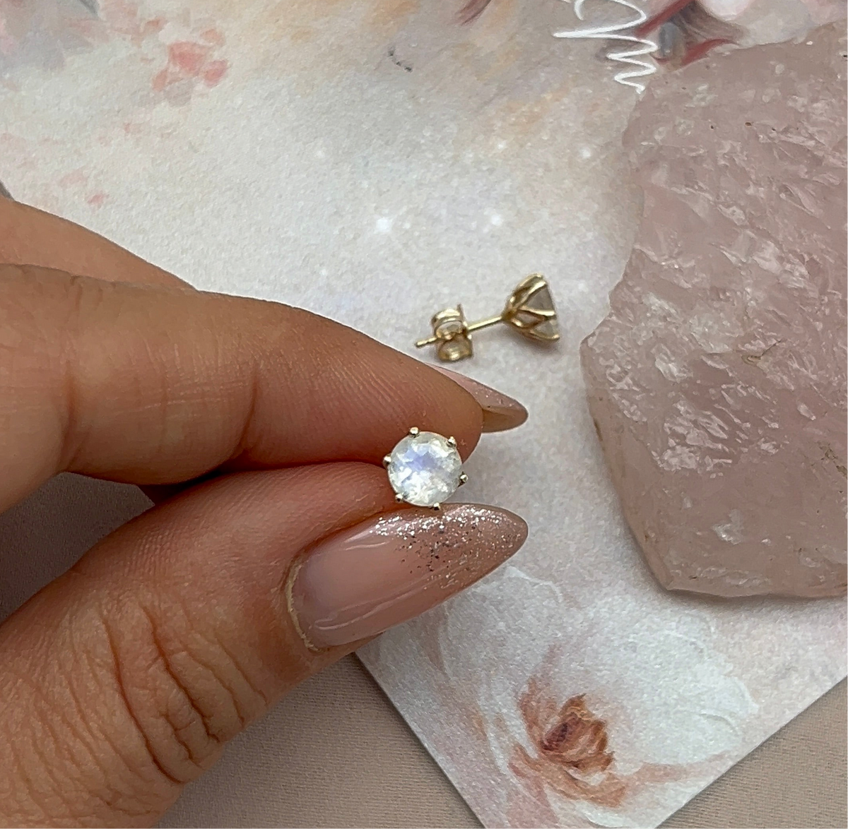 Moonstone Stud Earrings | 6 mm