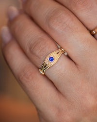 Evil Eye Ring with Diamonds and Blue Sapphire