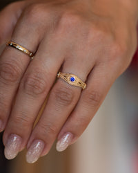 Evil Eye Ring with Diamonds and Blue Sapphire