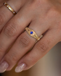 Evil Eye Ring with Diamonds and Blue Sapphire