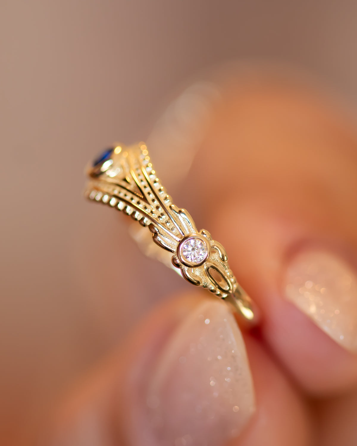 Evil Eye Ring with Diamonds and Blue Sapphire