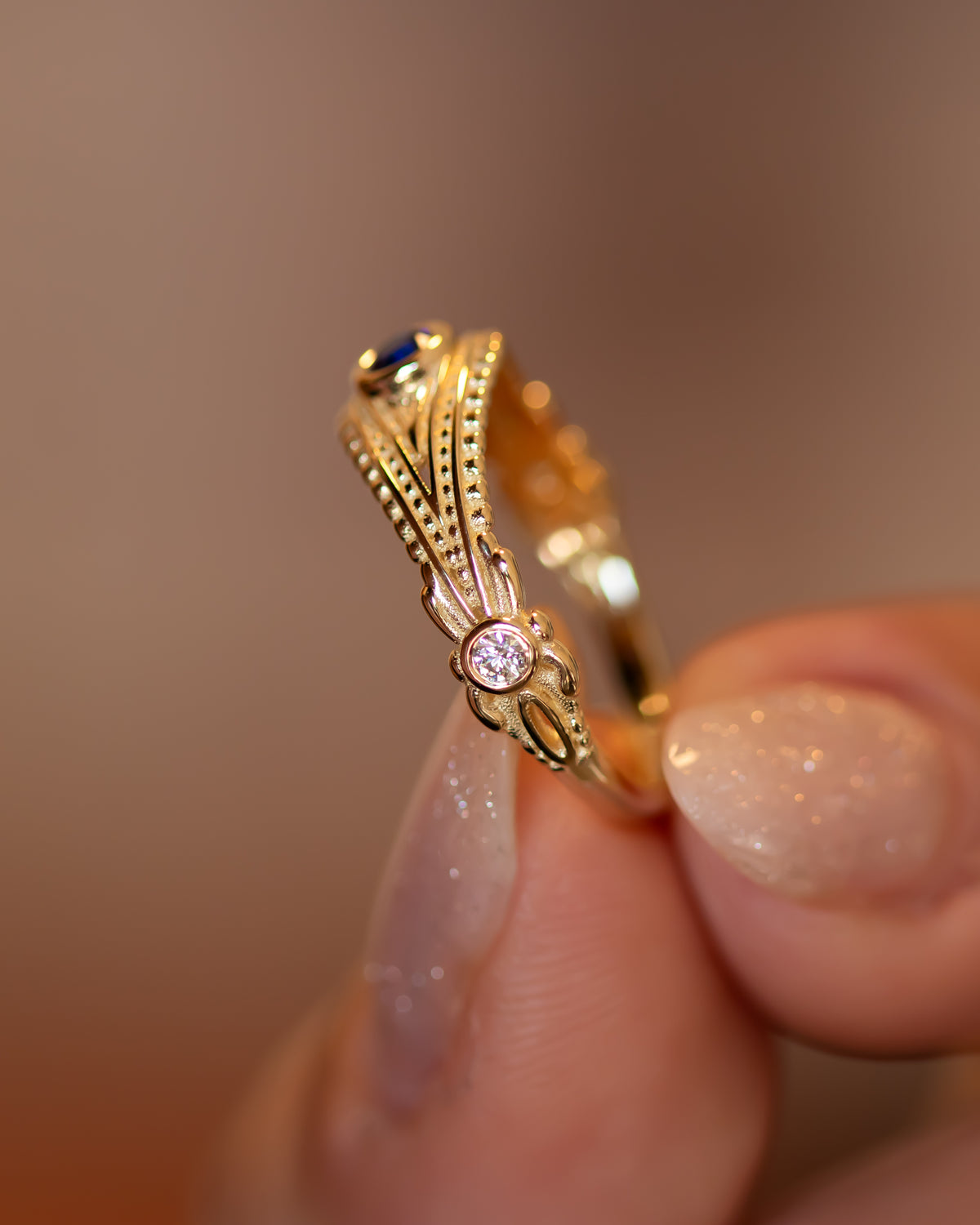 Evil Eye Ring with Diamonds and Blue Sapphire