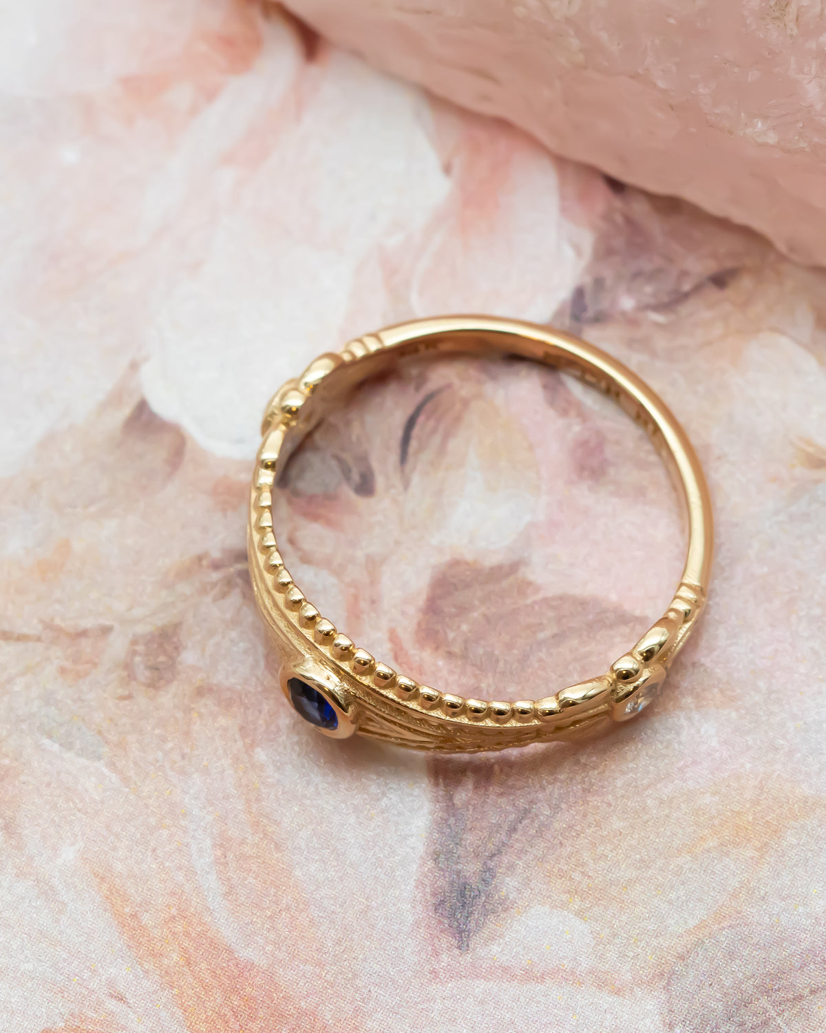 Evil Eye Ring with Diamonds and Blue Sapphire