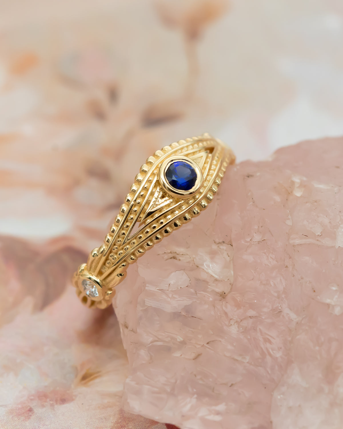 Evil Eye Ring with Diamonds and Blue Sapphire