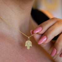 Floral Hamsa Pendant Necklace