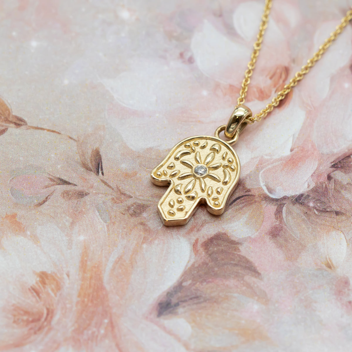 Floral Hamsa Pendant Necklace