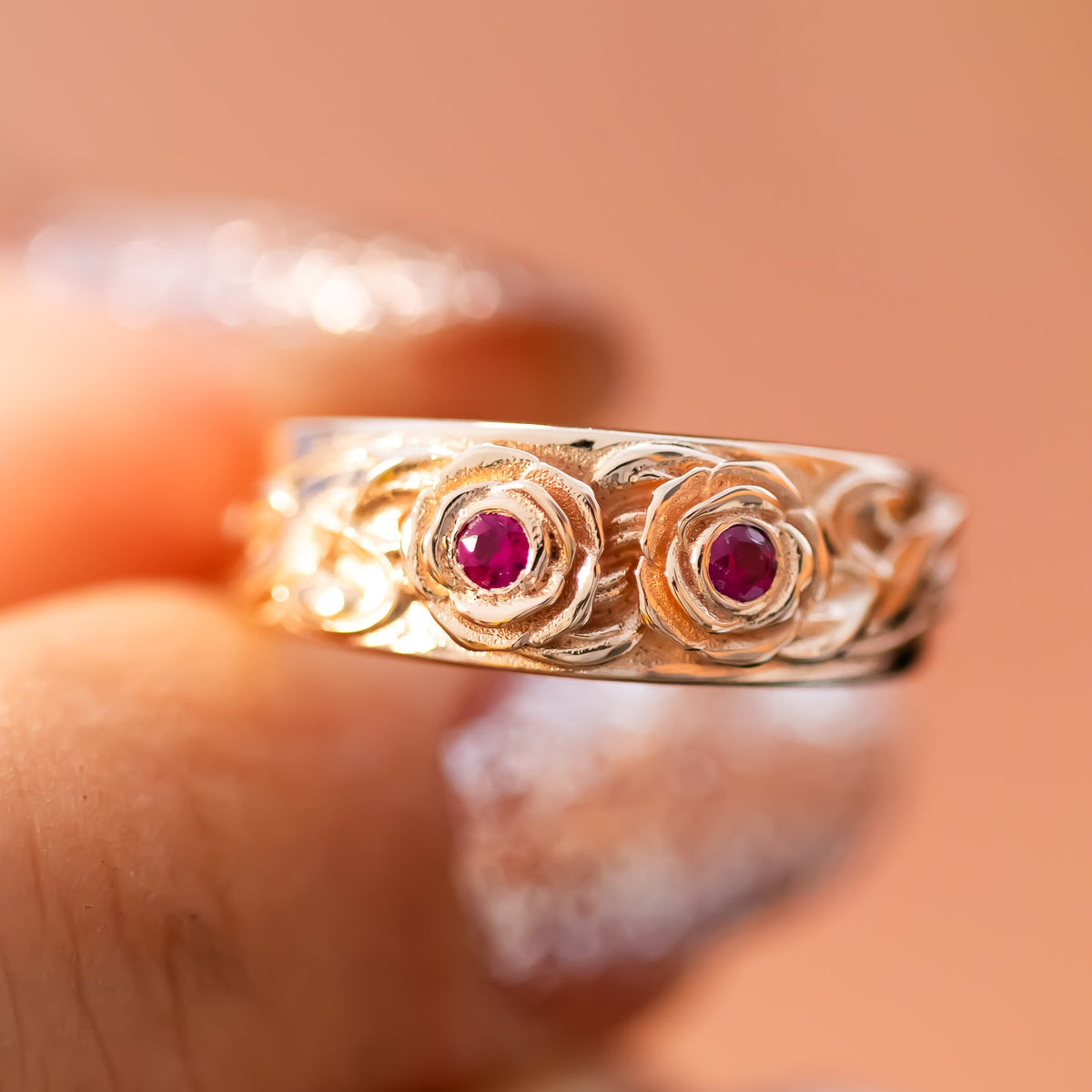 Blooming Hearts | Floral Ring with Ruby Gemstones