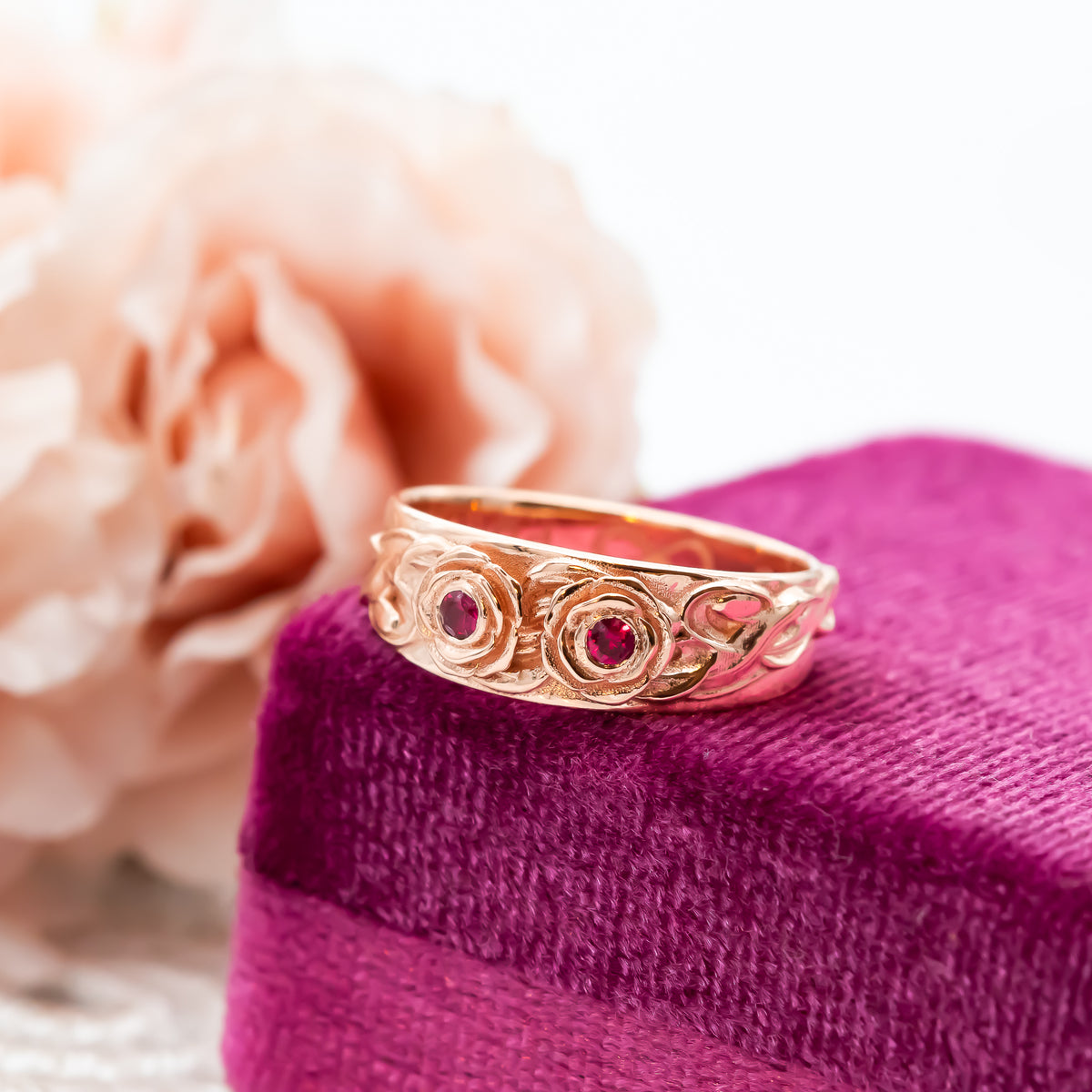 Blooming Hearts | Floral Ring with Ruby Gemstones