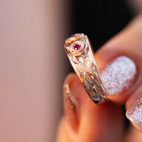 Blooming Hearts | Floral Ring with Ruby Gemstones
