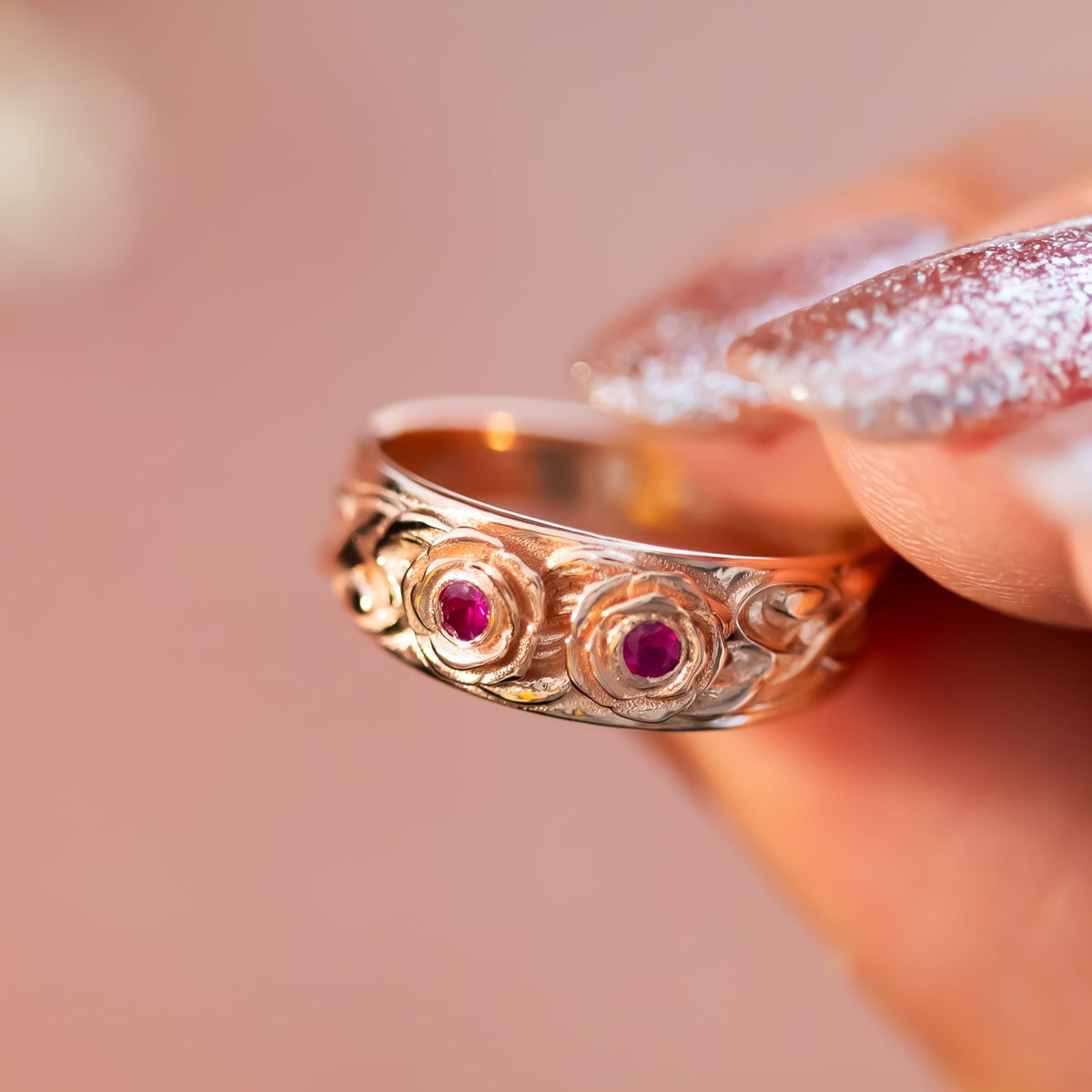 Blooming Hearts | Floral Ring with Ruby Gemstones