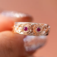 Blooming Hearts | Floral Ring with Ruby Gemstones